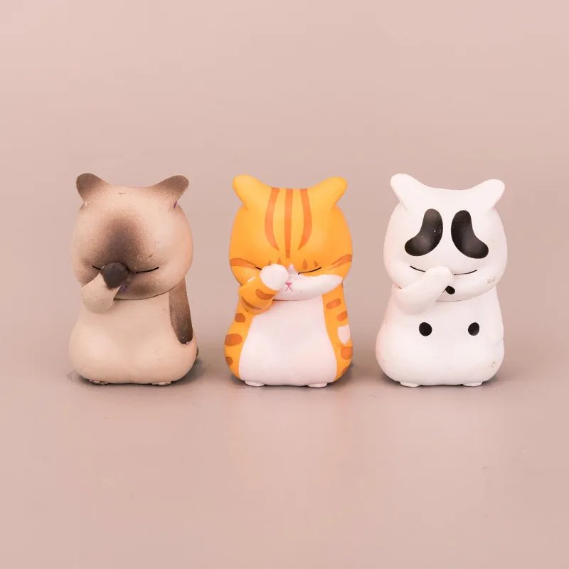 3 Face-covered Cat Hand-made Cute Cake Decoration Desktop Beckoning Cartoon Anime Surrounding Kitten Doll Toy | Игрушки и хобби