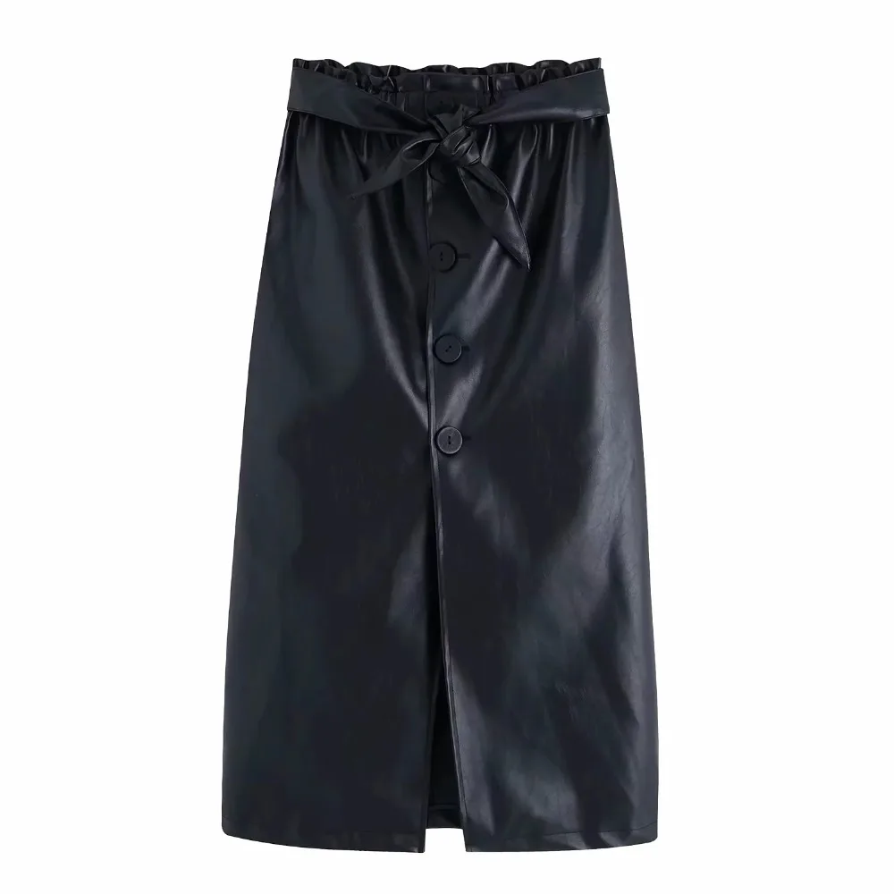 Увядшая английская Высокая уличная Высокая талия однобортная юбка из искусственной кожи с поясом Женская юбка faldas mujer moda миди юбки для женщин