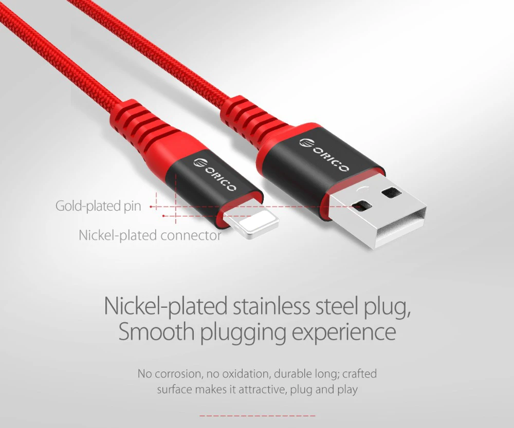 ORICO 1M Nylon Beleuchtung USB Kabel 2.4A schnelle ladekabel Für iPhone x 8 7 6 5 Plus iPad handy D
