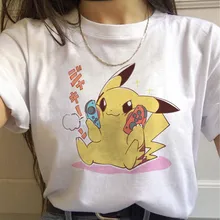 Camiseta de mujer, camiseta de Pokémon, camiseta dibujo de Pikachu de Anime, camiseta divertida Harajuku Vintage, ropa Casual, bonita camiseta