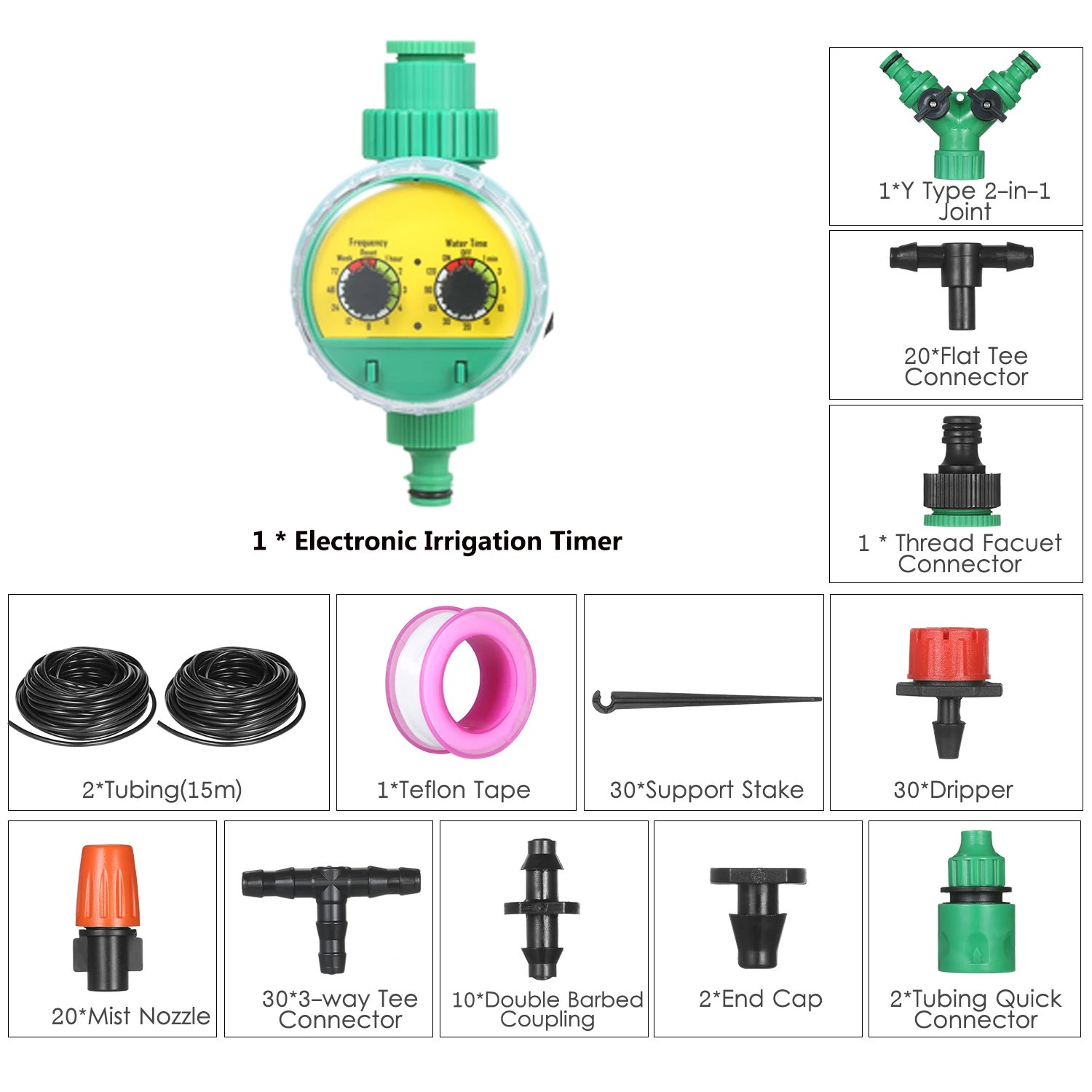 Plant Watering Drip Irrigation Kit DIY Watering System with Electronic Automatic Irrigation Timer Nozzles Misters Drippers 