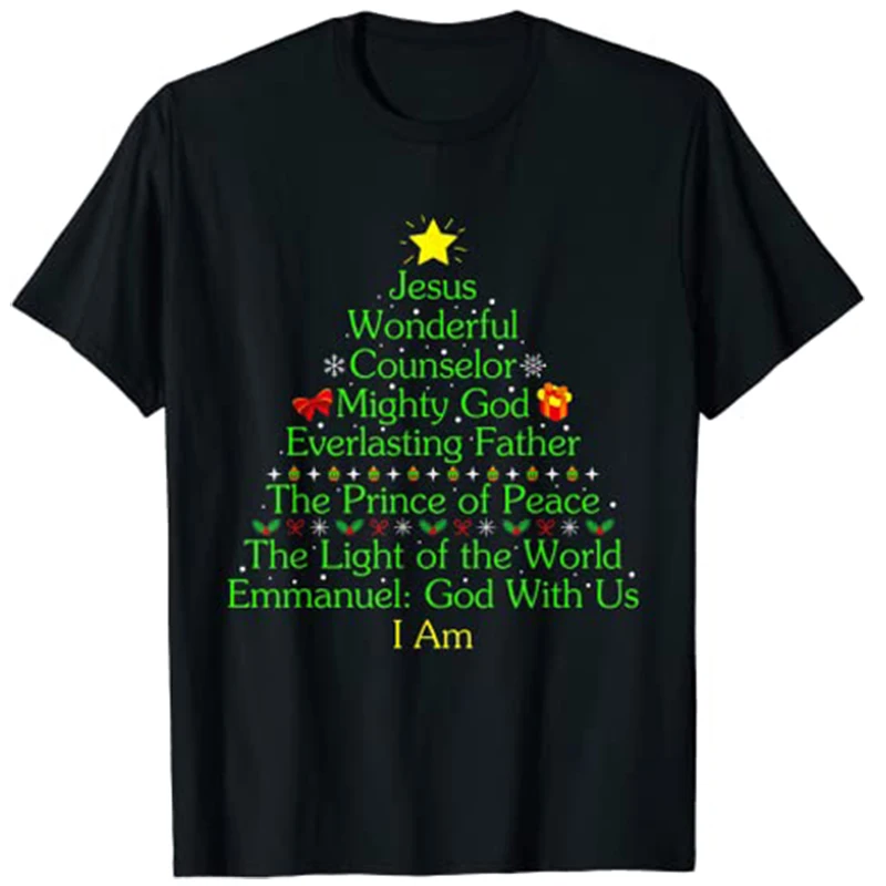 

Jesus Wonderful Funny Christmas Tree Lights Christian Xmas T-Shirt Graphic Tee Tops