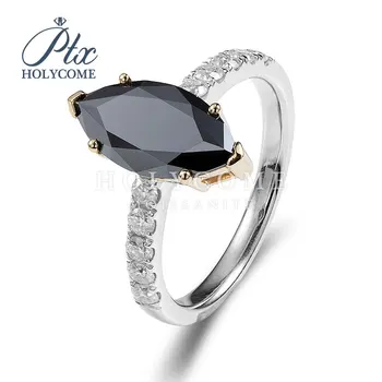 

holycome jewelry 9k wedding marquise cut moissanite pave diamond black sapphire ring