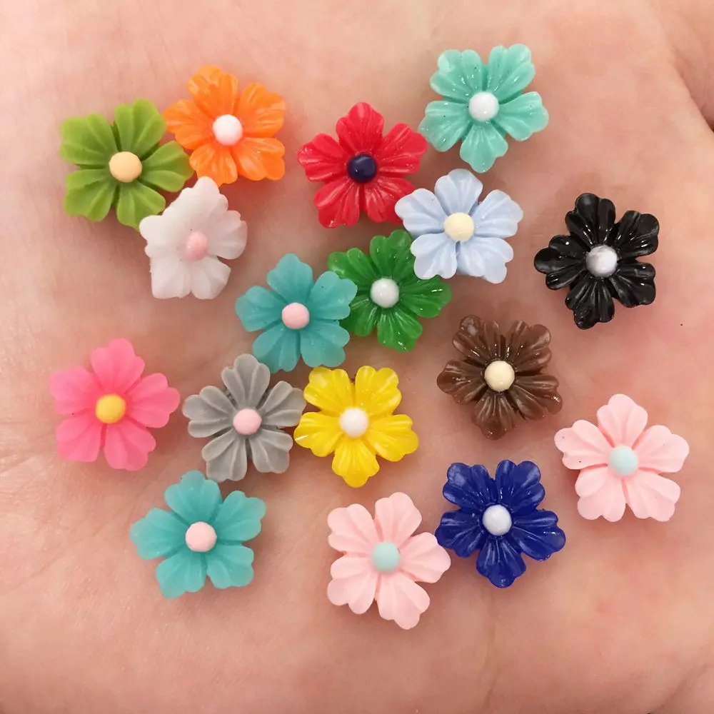 50pcs Resin 12mm Flower Flat Back Stone Appliques DIY Wedding Scrapbook Craft, resin flower embellishments, resin embellishments
