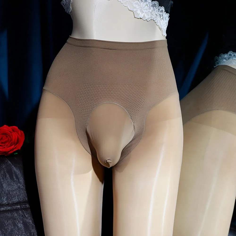 Slip Uomo Cotone Bianco Collant Da Uomo Sissy Oil Pene Lucido - Foto 2