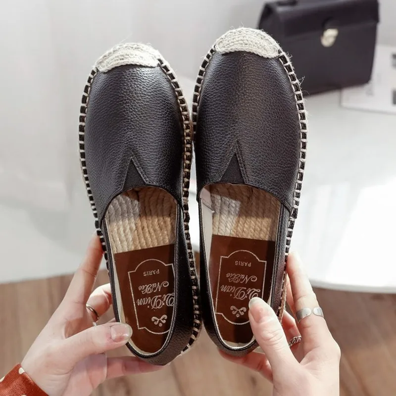 

2020 Fisherman shoes female spring and summer new straw stitching color casual one pedal lazy shoes canvas flat shoes J15-58