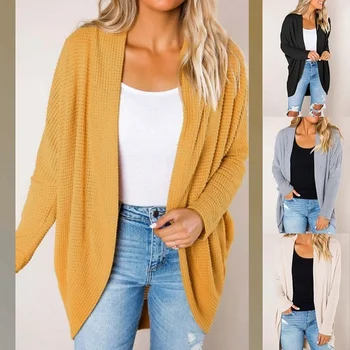 

Women Casual Knit Cardigans Sweater 2020 Autumn Open Stitch Loose Sweaters Outwear Ladies Elegant Solid Color Long Sleeve Coats