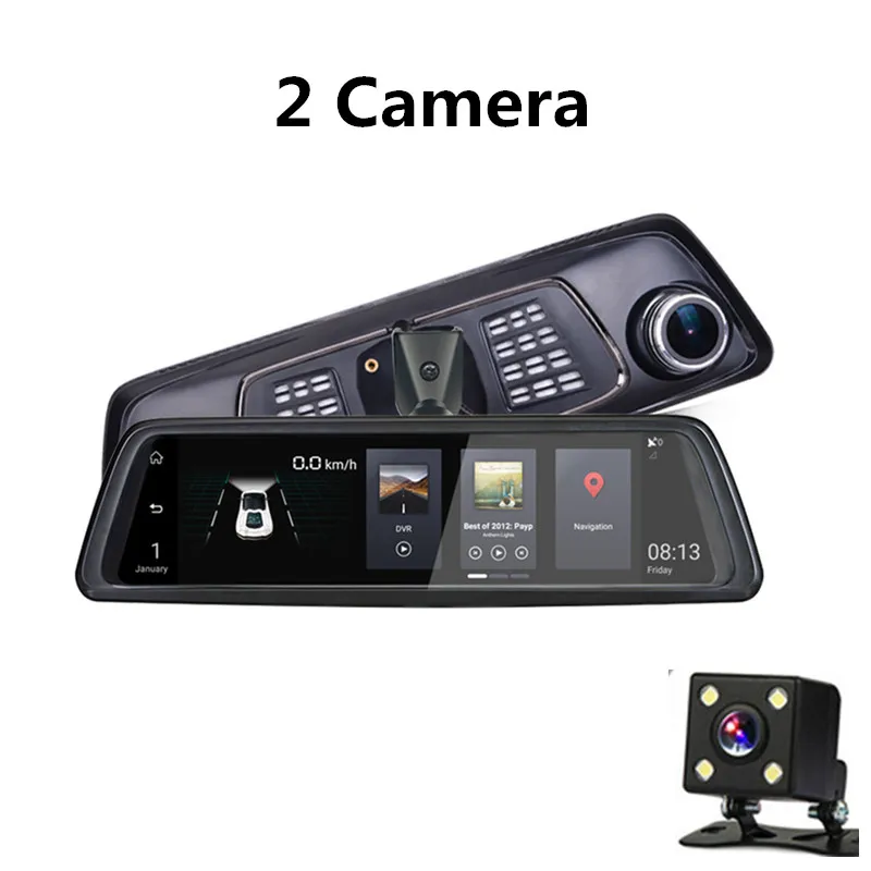 2 Camera SLIVERYSEA 1" Full Touch ips 4G Android зеркало gps FHD 1080P двойной объектив Автомобильный видеорегистратор Автомобильная камера заднего вида ADAS BT wifi - Название цвета: 2 Camera
