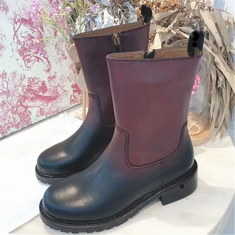 Женская обувь с градиентом; женские кожаные ботинки на шнуровке; Zapatos De Mujer; женские ботильоны с круглым носком - Цвет: AS SHOW
