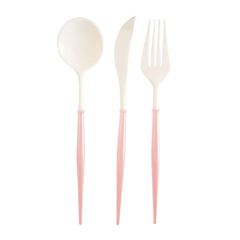 D 5 set Plastic Rose Gold Tableware Set Cutlery Western Food Tableware Teaspoon Luxury Knife fork spoon dessert Party Supplies - Цвет: D