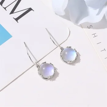 

2020 Korean Moonstone Earrings for Women Simple Sweet Round Blue Gradient Dangle Earrings Temperament Fashion Jwelry Gifts