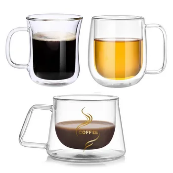 

Hoomall 200ML Double Glass Mugs With Handle Office Milk Tea Coffe Mug Table Insulated Glass Mug Household Kitchen Drinkware Cups