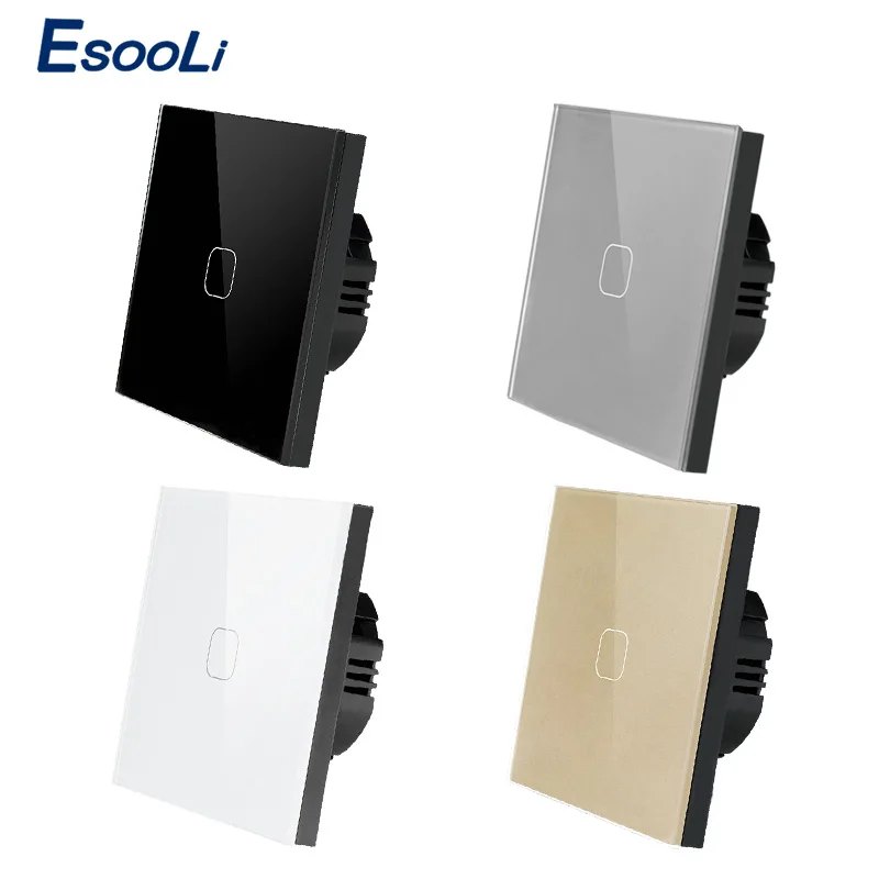 Esooli, стандарт ЕС/Великобритания, 1 комплект, 1 способ, сенсорный выключатель, четыре цвета, кристальная стеклянная панель, сенсорный выключатель, только сенсорный, функциональный, светильник