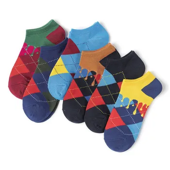 

Men's Standard Sock High Quality Men's Grid Socks Colorful Unisex Short Happy Cotton Sox for Mens Spring Trendy Skarpetki Meskie