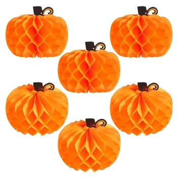 

6 Pack 10.2 Inch Paper Honeycomb Centerpieces 3D Tissue Pumpkins Paper Hanging Halloween Thanksgiving Day Party Supplies