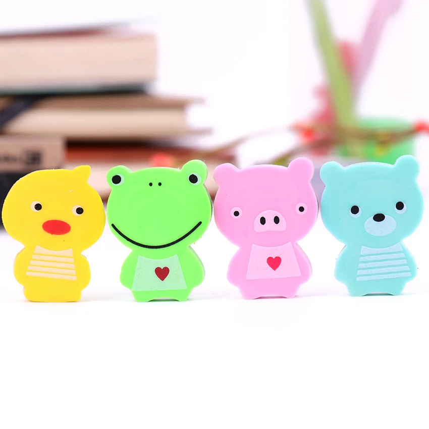Милый мультфильм карандашный ластик Kawaii Мини животное для канцелярские принадлежности для школьников, студентов, Детские призовые игрушки подарок 4 шт./партия