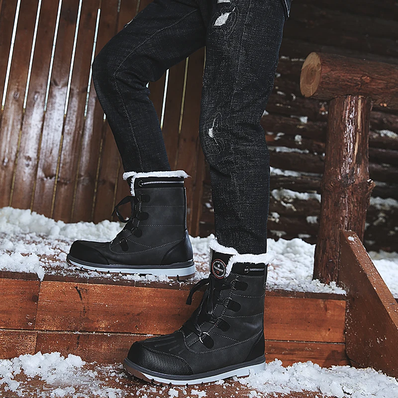 Новые водонепроницаемые зимние ботинки мужские ботинки до середины икры больших размеров 38-47 теплая зимняя обувь для мужчин-30 градусов модные высокие зимние ботинки для мужчин