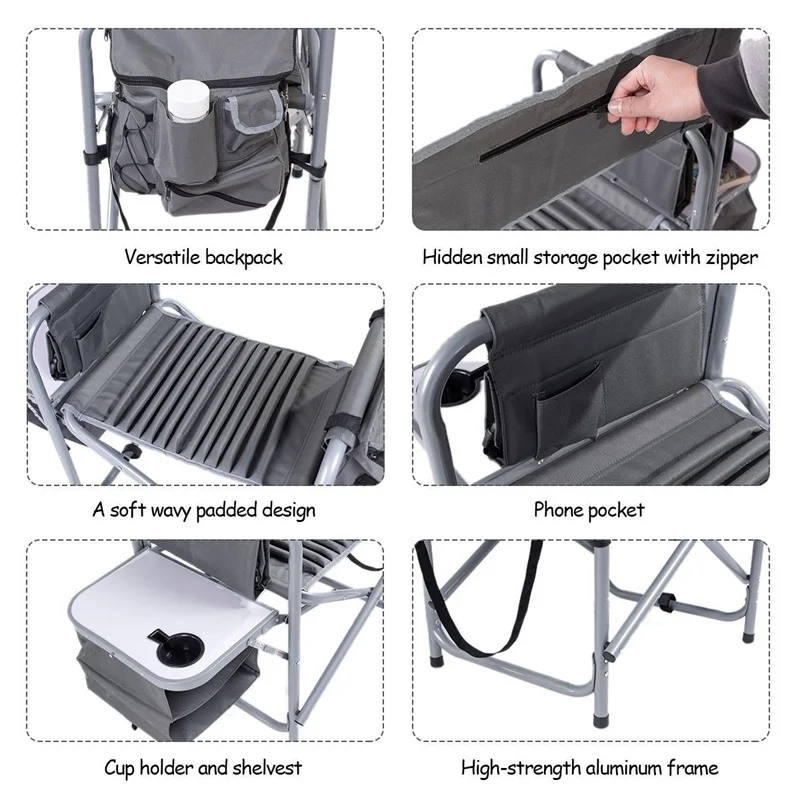 Gray Outdoor Furniture Camping Foldable Compact Director's Chair with Cup Holder and Side Table OP3575 Gray Outdoor Furniture Camping Foldable Compact Director's Chair with Cup Holder and Side Table OP3575
