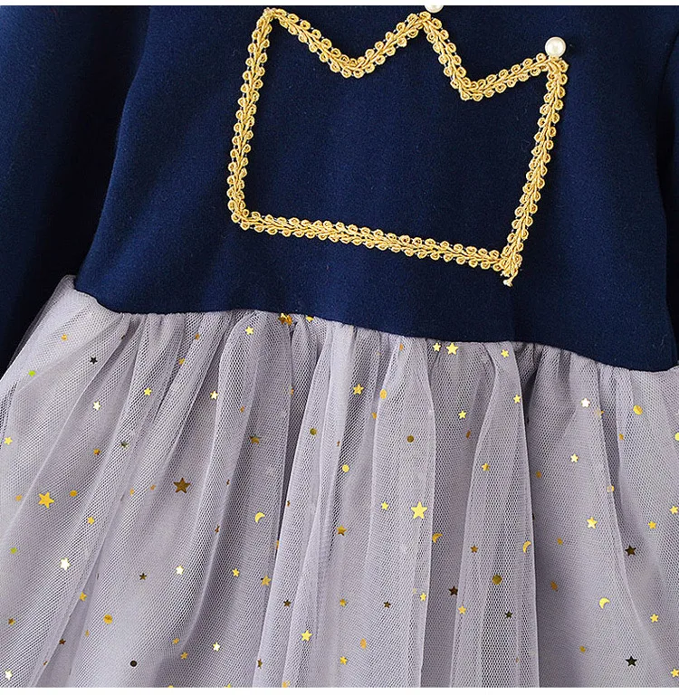 Autumn Baby Dress Long Sleeve Infant Dress Toddler Girls Princess Dresses Crown Solid Color Fashion Baby Girls Clothing Vestidos