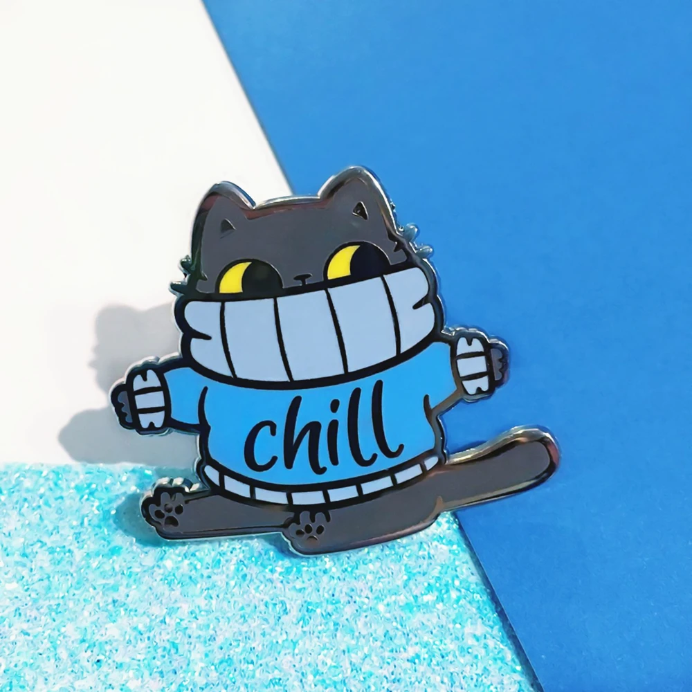 Жесткая эмалевая булавка Cool Cat Милая брошь с мультяшными животными для свитера