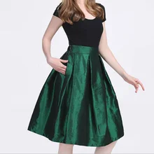Высокая талия Женская плиссированная юбка с карманом Лето Осень Черный Зеленый Красный Повседневная одежда миди юбка-пачка Faldas Saias Longas