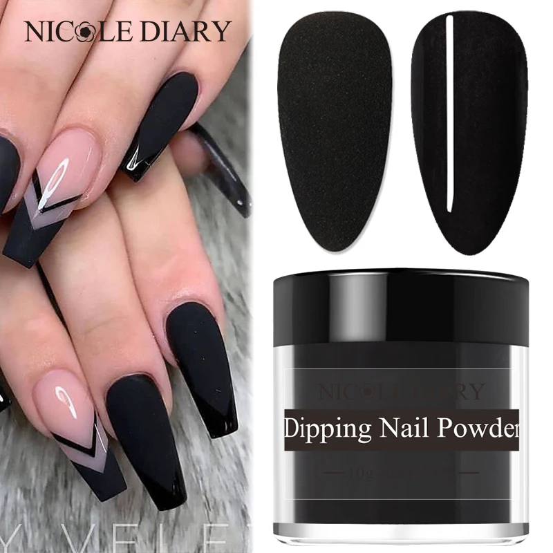 NICOLE DIARY Black Dipping Nail Powder Glitter Without Lamp Cure Matte