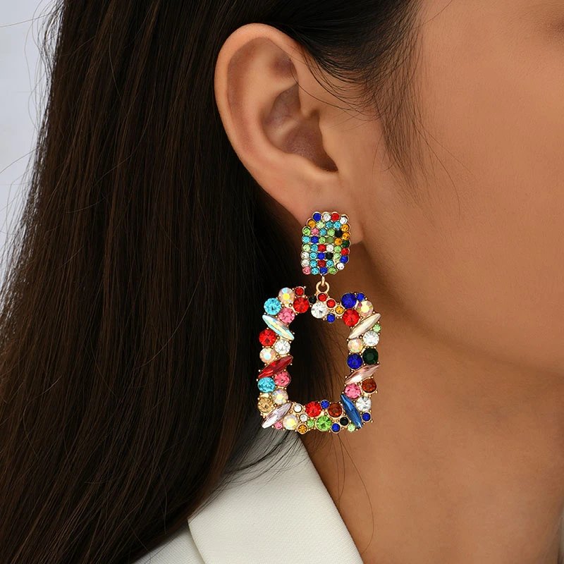 Trendy Ladies Multicolor Rhinestone Drop Earrings For Women Gold Color  Metal Geometric Square Dangle Earring Party Jewelry Gifts - Dangle Earrings  - AliExpress