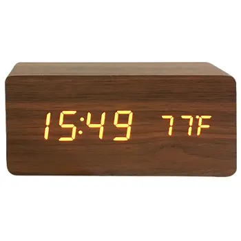 

Creative Wood Alarm Clock Voice Mute Led Calendar Bedside Living Room With Second Temperature Clock Alarm Clock
