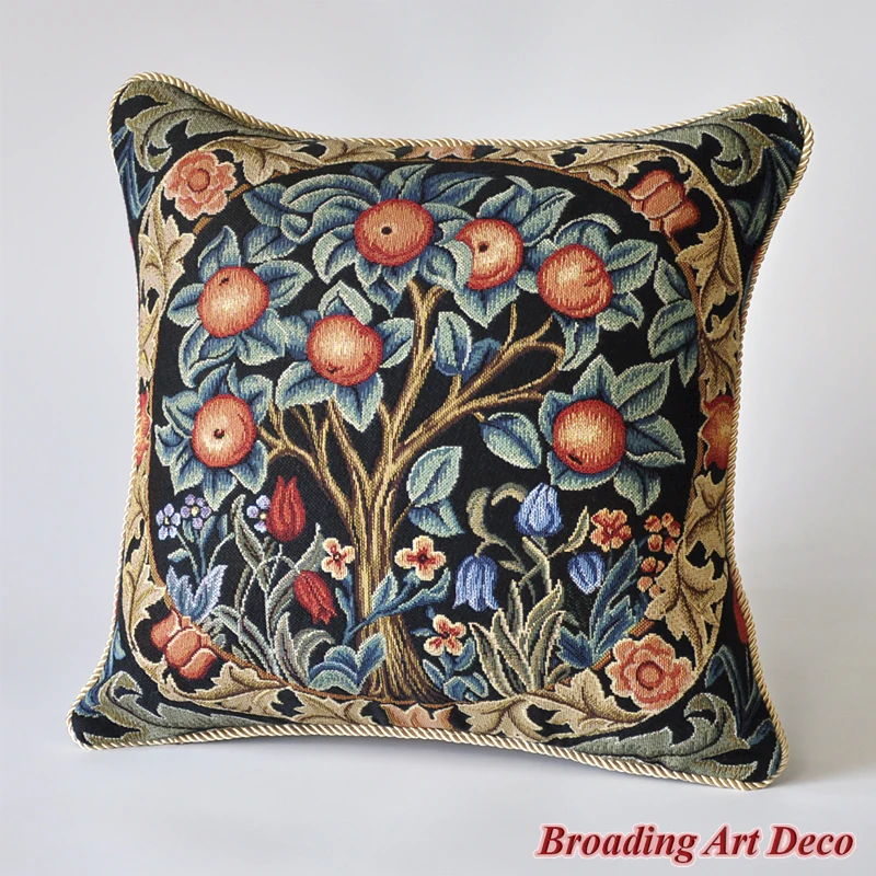 

Medieval Tapestry Pillow Cushion Cover Fruit Tree, Jacquard Weave Home Textile Decoration Cotton 100% Double Sided Size 45x45cm