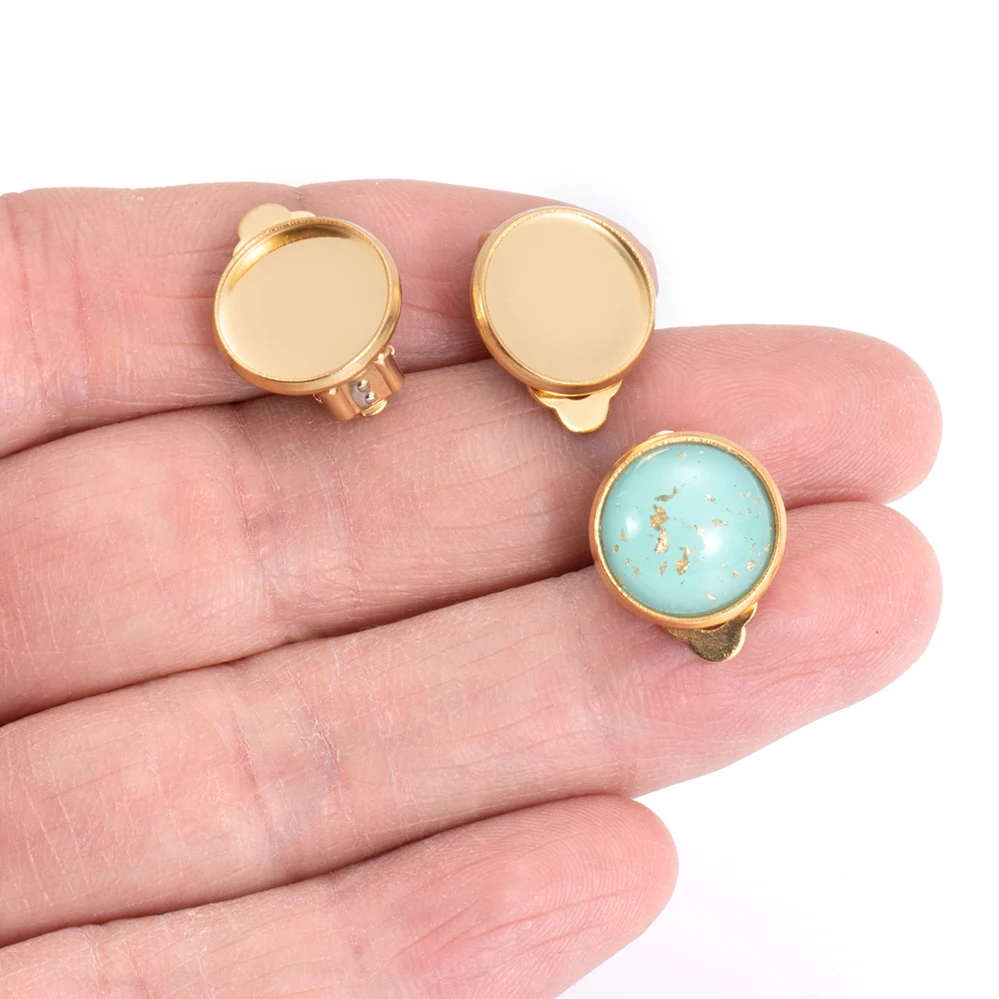 

10PCS Stainless Steel Gold Clip-On Earring Findings 8mm/10mm/12mm Earring Blank Bezel Tray Setting for Earring Making