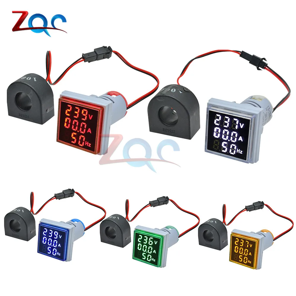 22mm AC Voltmeter Current Frequency Panel Meter Square Signal Light AC 60-500V 