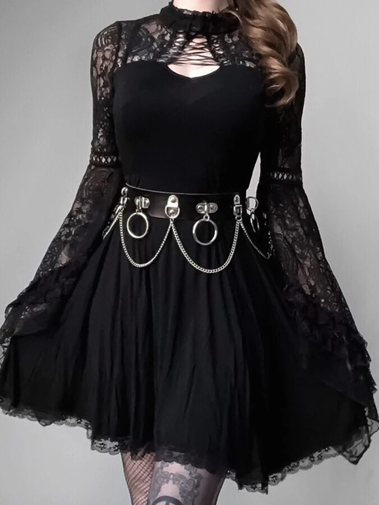 Mini Dress Women Flare Sleeve 