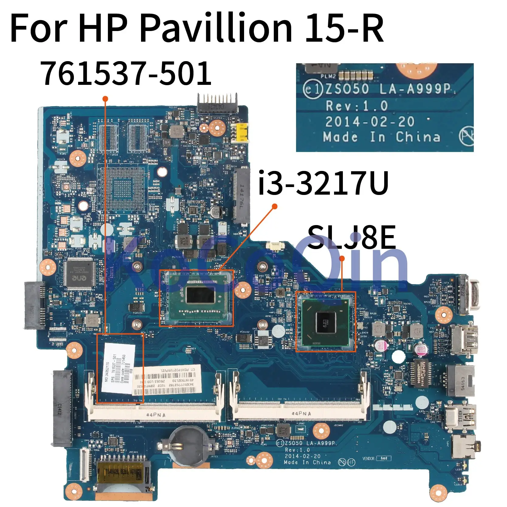 Best Price KoCoQin Laptop motherboard For HP Pavillion 15-R Core SR0N9 I3-3217U Mainboard LA-A999P 761537-001 tested