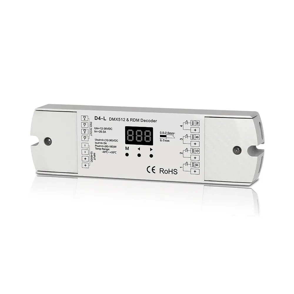 

4CH 5A/CH Constant Voltage DMX512 & RDM Decoder RGBW Controller 4 Channel Dimming Controller 12-24V
