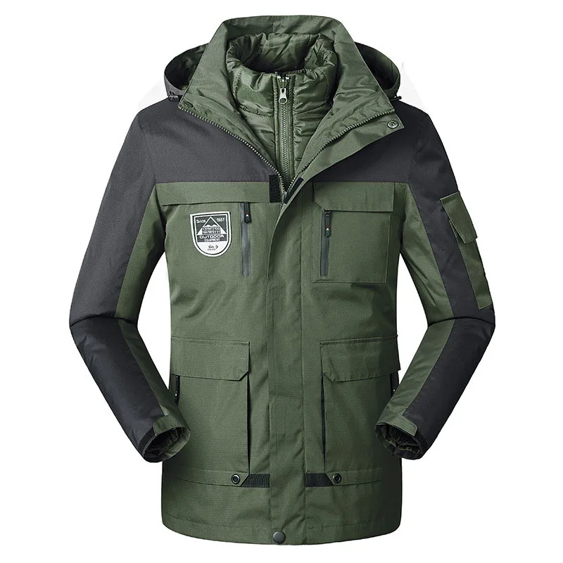 Зимние лыжные куртки для мужчин, уличные теплые водонепроницаемые ветрозащитные куртки для сноуборда, походов, походов, пеших прогулок, лыжная куртка - Цвет: Army green