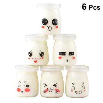 

6pcs 150/200ml Facial Expression Pudding Bottles Heat Resistant Glass Jelly Yogurt Containers For Home Baking (Random Pattern)