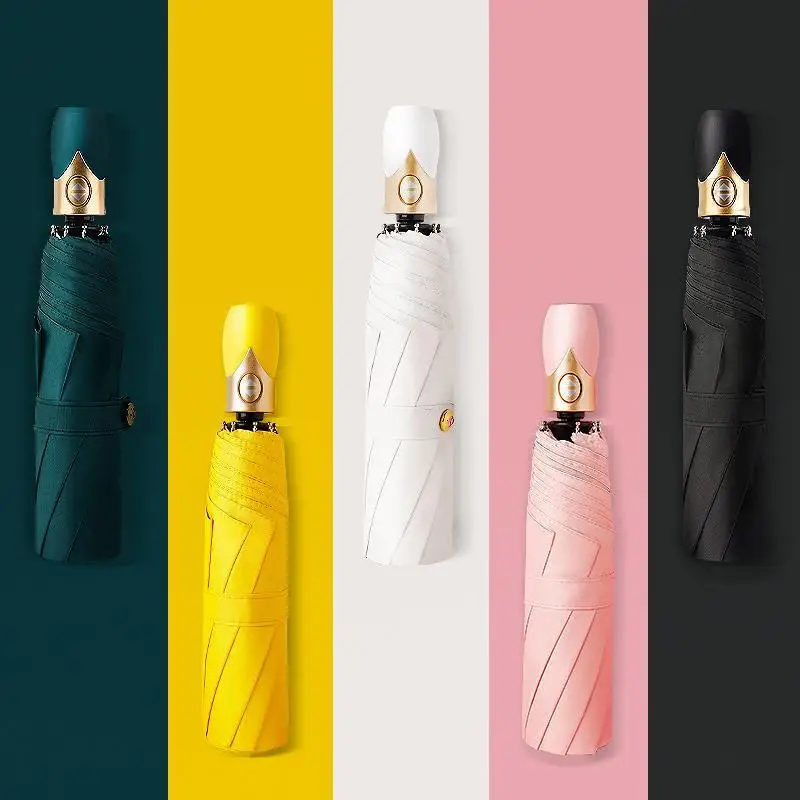 High Quality Automatic Umbrella Rain Women Three-folding Windproof Pure Color Female Waterproof Parasol | Дом и сад