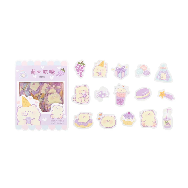 45pcs Kawaii Cute Stickers Korean Stationery Cartoon Stickers Bullet Journaling Decoration Diary Album Stickers Waterproof