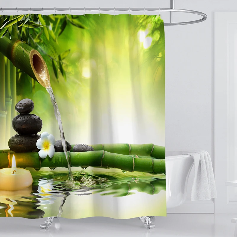 3D вид занавеска для душа зеленый бамбуковый лес вода спокойствие медитация пейзаж стена Водонепроницаемая занавеска для ванной Моющаяся