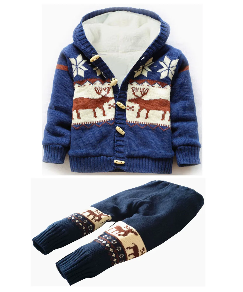 

European And American Style Autumn And Winter New Style Tops Pants Thick Sweater Cotton Thread Set Kids' Sweater Set
