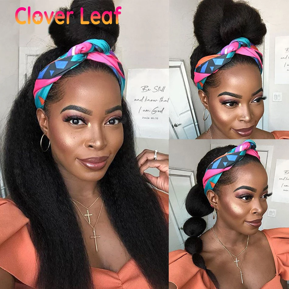 

Clover Leaf Kinky Straight Wig With Headband Remy Headband Wig Human Hair 150% Brazilian Glueless Headband Wigs For Black Women