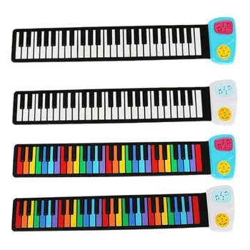 

Rainbow Roll Up Piano,Portable Foldable Standard 49 Keys Flexible Soft Silicone Electronic Music Roll Up Piano Keyboard