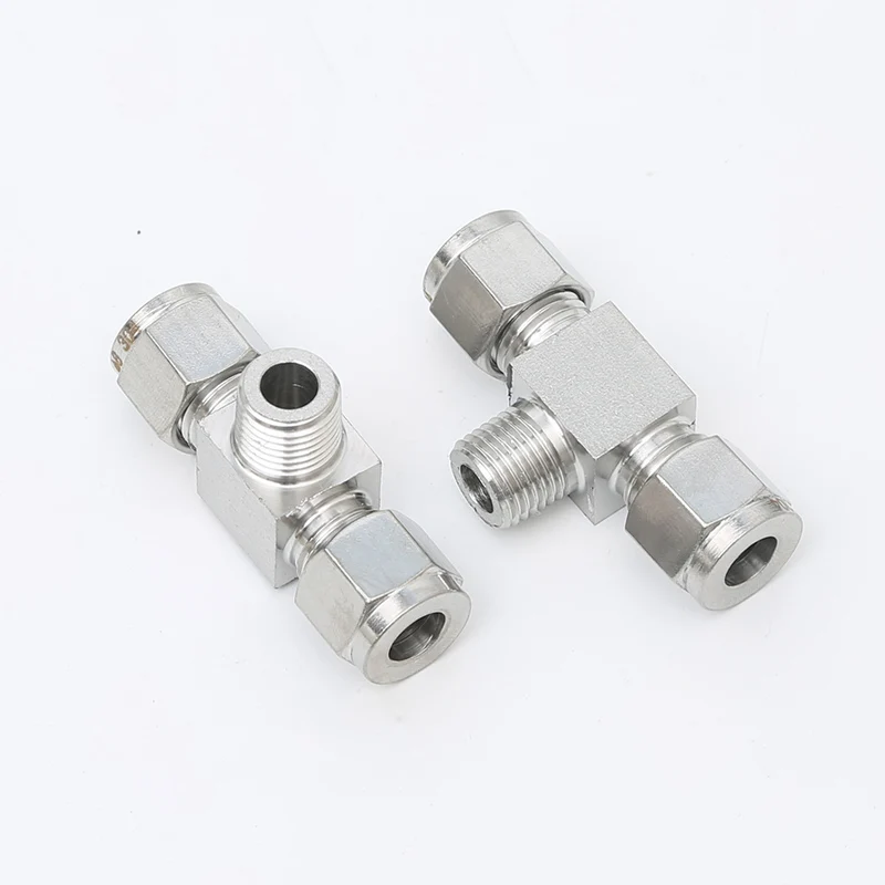 304 Stainless Steel 1/8&quot 1/4&quot 3/8&quot 1/2&quot BSPT Male To 6-12mm Double Ferrule Tube Pipe Fitting Branch Tee Union Connector |