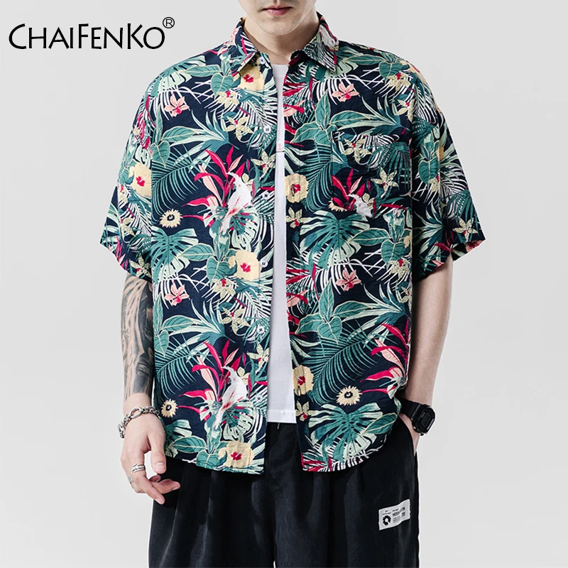 

CHAIFENKO 2020 New Hot Summer Beach Hawaiian Leisure Shirts Men Holiday Fashion Floral Loose Short Sleeve Men Shirts Plus size