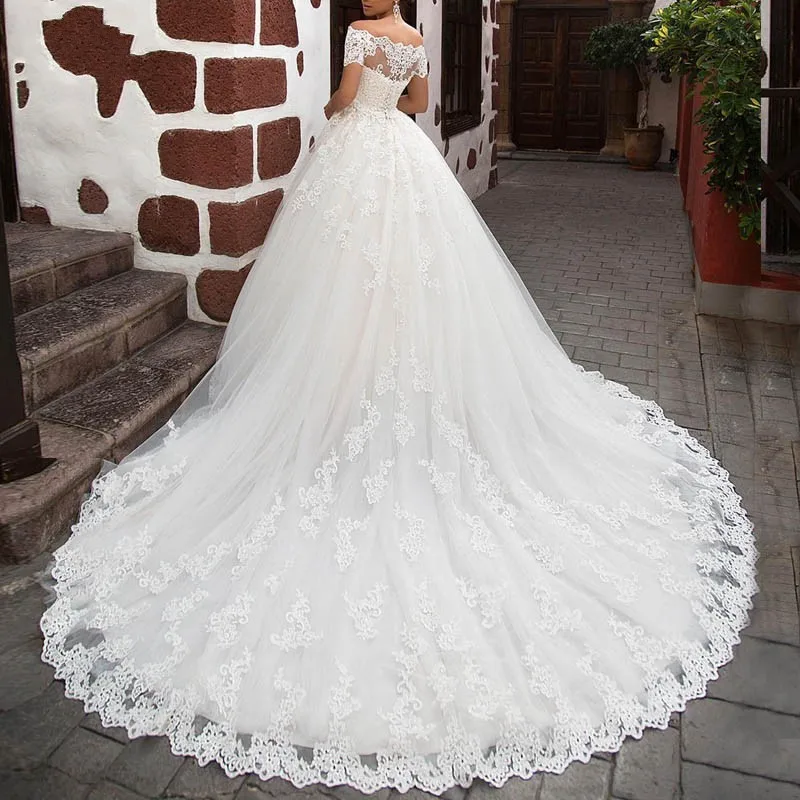 Недорогое винтажное платье Vestido de noiva с короткими рукавами и кружевами ТРАПЕЦИЕВИДНОЕ свадебное платье на заказ с открытыми плечами Vestidos de novia