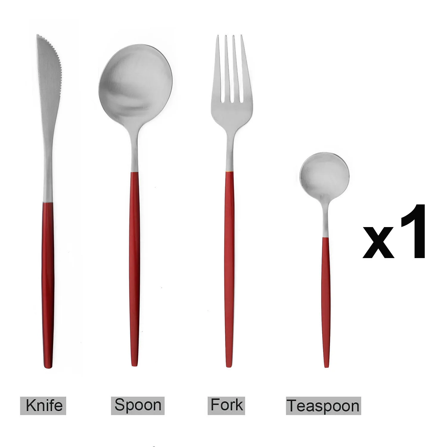 4Pcs Red Silver