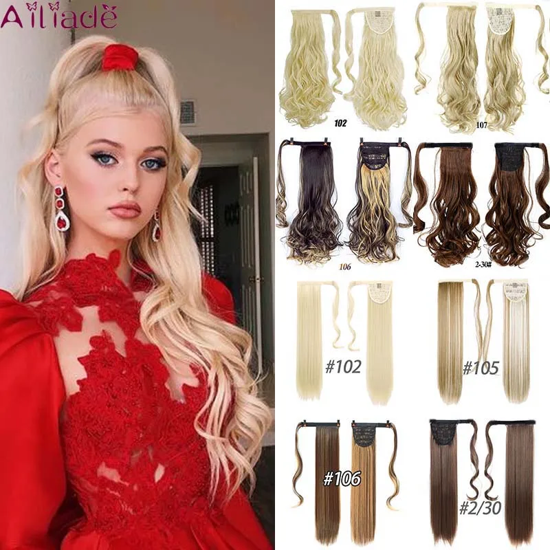 Hot Sale Hairpiece Ponytail Wrap-Around Clip-In Wavy False Synthetic 24inch Long Ailiade for Women 1zWO9Oo7o