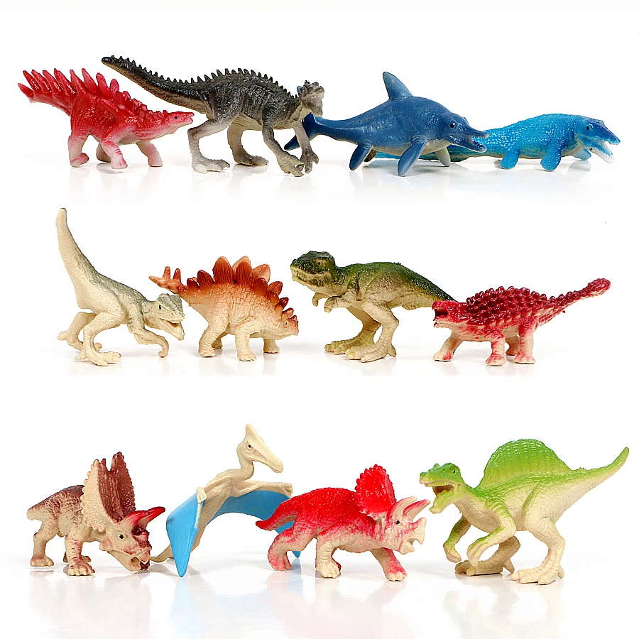 24Pcs 4-7cm Plastic Mini Dinosaur Animals Model Figurines Kids Playset Toys 