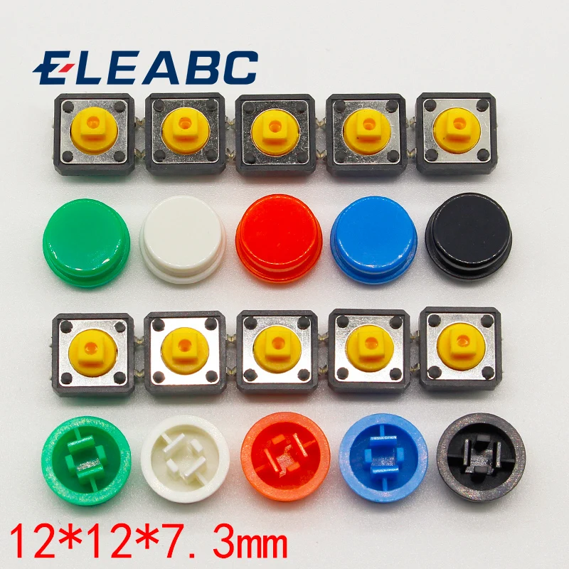 20Pcs Tattile Push Button Switch Momentaneo 12*12*7.3Mm Micro Tasto Di Interruttore + (20Pcs 5 Colori Tact Cap)