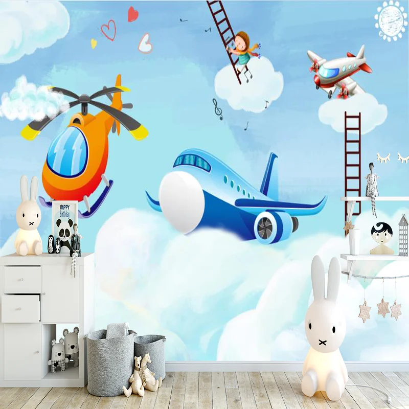 Milofi 3D custom wallpaper Children climb the ladder to board plane | Строительство и ремонт